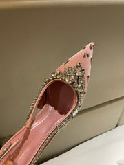 GG HIGH SLINGBACK 105 IN PINK SATIN WITH CRYSTAL DIAMONDS