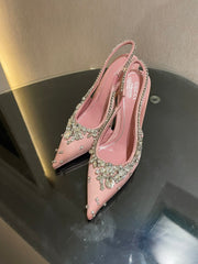 GG HIGH SLINGBACK 105 IN PINK SATIN WITH CRYSTAL DIAMONDS