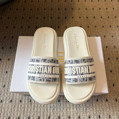 CD DWAY SLIDES WHITE RUBBER TOILE DE JOUY EMBROIDERY