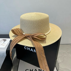 FLAT STRAW HAT WITH BOW BROWN 673922