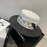 FLAT STRAW HAT BLACK AND WHITE 673935