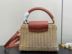 LV 25S CAPUCINES BB BAG 27 PINIC IN TAN CALFSKIN GOLD HARDWARE