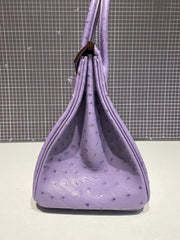 HM BIRKIN 30CM PURPLE OSTRICH LEATHER SILVER HARDWARE