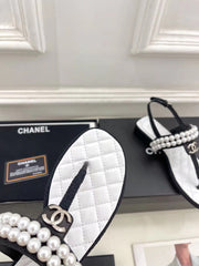 SLINGBACKS WHITE/Black LAMBS With PEARL