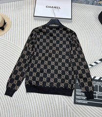 GG V-Neck Long Sleeve Cardigan Black Beige Monogram