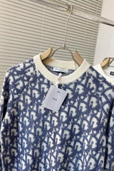 CD Oblique Sweater White Blue Wool