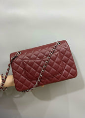 FLAP BAG 25 IN WINE CAVIAR LAMBSKIN SILVER HARDWARE