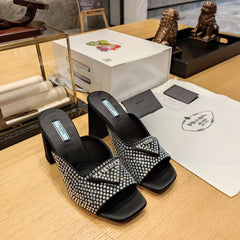 PRA EMBELLISHED SATIN SANLDALS IN BLACK