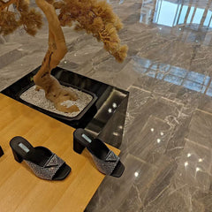 PRA EMBELLISHED SATIN SANLDALS IN BLACK