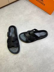 KAZIMIR SANDAL IN BLACK CALFSKIN AND CANVAS