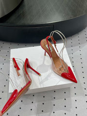 ALAIA HIGH 9 CM SLINGBACK IN CHERRY RED PATENT CALFSKIN AND FILM