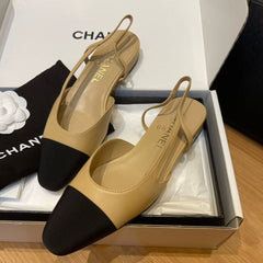 SLINGBACKS IN BEIGE LAMBSKIN AND BLACK SATIN