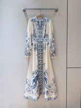 ZIMMERMANN Lucky Plunge Midi Dress Cream/Blue Floral Linen Fabric