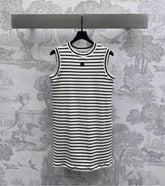 Triomphe Striped Mini Dress Black White Crocheted Cotton