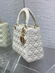 LADY BAG 24 IN WHITE CALFSKIN GOLD HARDWARE
