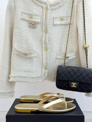 THONG SANDALS IN GOLD GLOSSY CALFKSIN EMBOSSED CRYSTAL