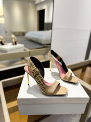 RUBY SANDALS IN BEIGE CALFSKIN AND PB LABYRINTH CANVAS