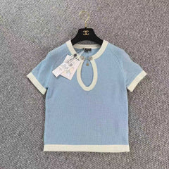 CC BOUTIQUE T-SHIRT IN BABY BLUE AND WHITE COTTON KNIT