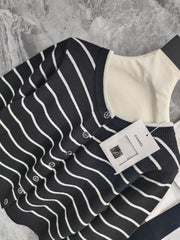 CC NAUTICAL CARDIGAN IN BLACK AND WHITE COTTON KNIT WITH STRIPED DESIGN WITH CC BUTTONS