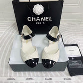 CC CLASSIC MARY JANE FLATS IN WHITE AND BLACK QUILTED CALFSKIN