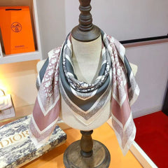 CD SCARF DOUBLE-SIDED IN PINK AND GREY MONOGRAM SILK