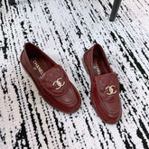 CC QUILTED FLAP LOAFERS IN BURGUNDY RED CALFSKIN GOLD HARDWARE