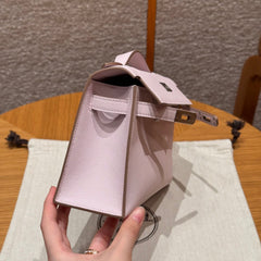 HM KELLY POCHETTE 22 IN LIGHT PINK CALFSKIN SILVER HARDWARE