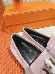 HM PARIS LOAFER IN PINK SUEDE SILVER HARDWARE