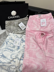 CC WIDE LEG PANTS IN GREY FLORAL SILK