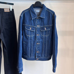 CLASSIC TRUCKER JACKET INDIGO DENIM CONTRAST STITCHING SILVER BUTTONS Ask ChatGPT