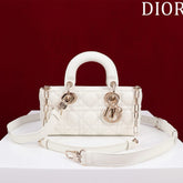 SMALL LADY D-JOY 22 WHITE LAMBSKIN GOLD HARDWARE
