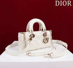 SMALL LADY D-JOY 22 WHITE LAMBSKIN GOLD HARDWARE