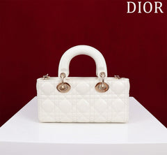 SMALL LADY D-JOY 22 WHITE LAMBSKIN GOLD HARDWARE