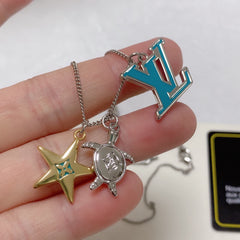 LV TURTLE STAR STARFISH SILVER GOLDURY FAS NECKLACE