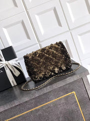 CC 20 SEQUINS FLAP BAG IN BLACK MIX BROWN