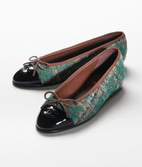 BALLET FLATS DARK GREEN BROWN TWEED