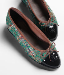 BALLET FLATS DARK GREEN BROWN TWEED