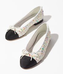 BALLET FLATS ECRU MULTICOLOR BLACK TWEED