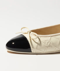 BALLET FLATS IVORY BLACK LAMBSKIN