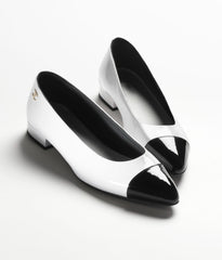 BALLET FLATS WHITE BLACK PATENT CALFSKIN
