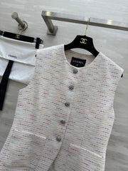 CC 25 Braided Vest And Pleated Skirt Multicolor Imported Fabric