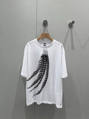 Loewe 25 Feather Printed Round Neck Short Sleeve T-shirt Cotton