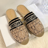 GRANVILLE ESPADRILLE CAMEL BEIGE OBLIQUE EMBROIDERED COTTON MULE