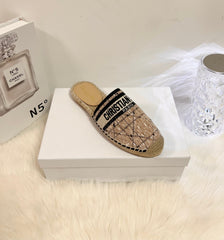 GRANVILLE ESPADRILLE CAMEL BEIGE OBLIQUE EMBROIDERED COTTON MULE