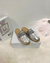 GRANVILLE ESPADRILLE MULE SILVER QUILTED CANNAGE CALFSKIN