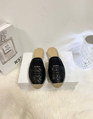 GRANVILLE ESPADRILLE MULE BLACK QUILTED CANNAGE CALFSKIN