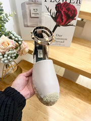 LIGHT PURPLE LEATHER ROCKSTUD ESPADRILLES ANKLE STRAP FLATS