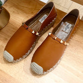 FLAT ESPADRILLE IN BRONZE BROWN CALFSKIN 2 CM WITH STUDS