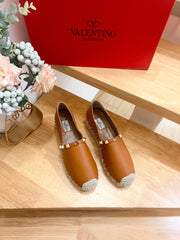 FLAT ESPADRILLE IN BRONZE BROWN CALFSKIN 2 CM WITH STUDS