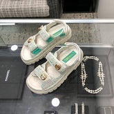 DAD SANDAL IN WHITE MIX PERSIAN GREEN TWEED FABRIC